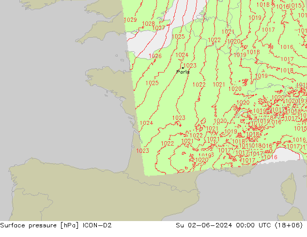 Bodendruck ICON-D2 So 02.06.2024 00 UTC