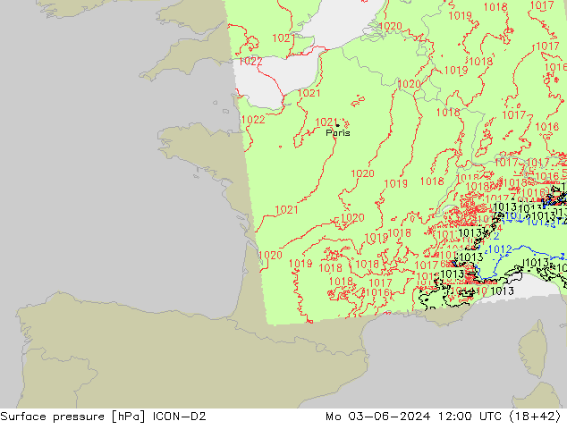 Atmosférický tlak ICON-D2 Po 03.06.2024 12 UTC