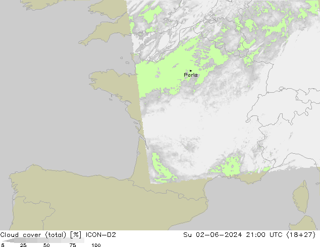 Nuages (total) ICON-D2 dim 02.06.2024 21 UTC