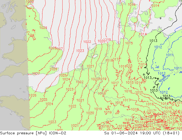 приземное давление ICON-D2 сб 01.06.2024 19 UTC