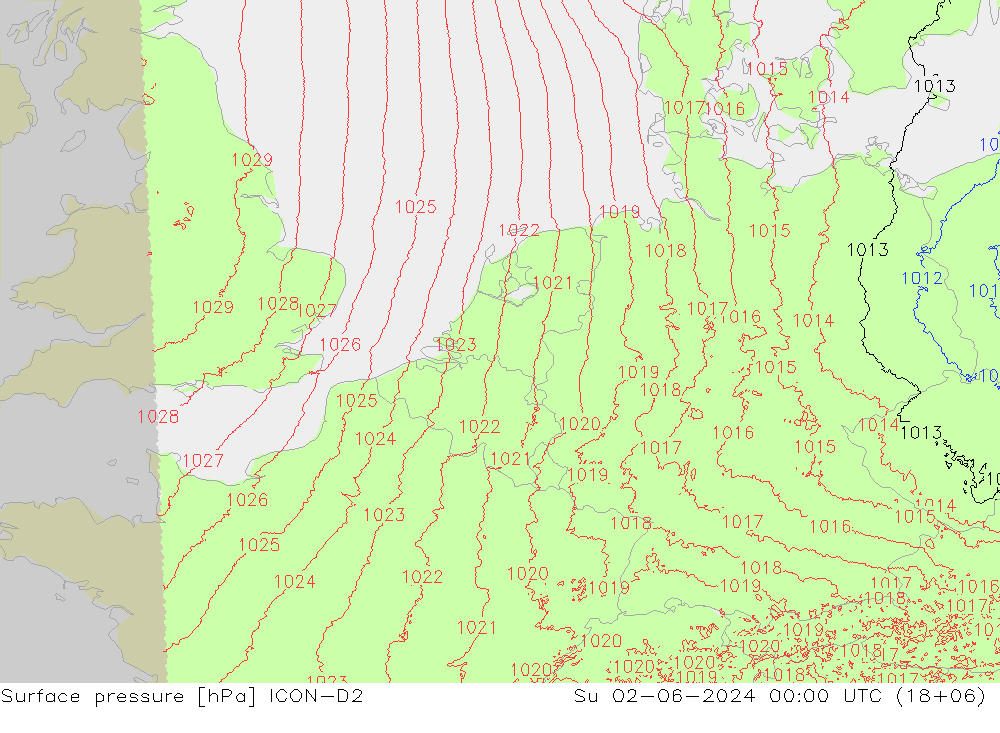 pressão do solo ICON-D2 Dom 02.06.2024 00 UTC