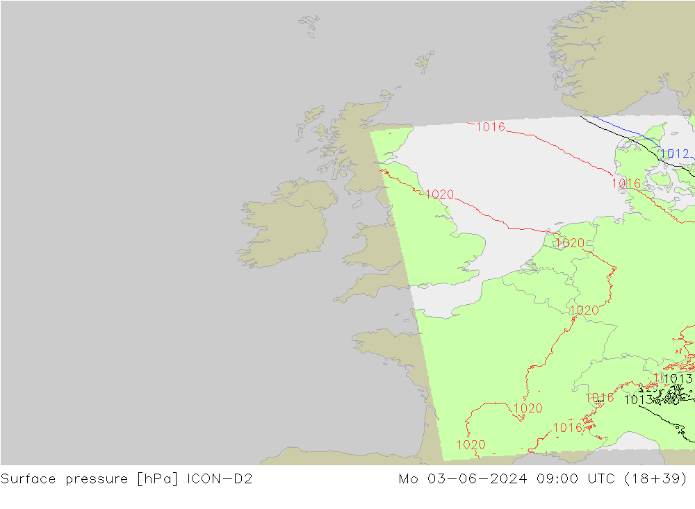 pression de l'air ICON-D2 lun 03.06.2024 09 UTC