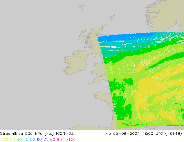 Linea di flusso 500 hPa ICON-D2 lun 03.06.2024 18 UTC