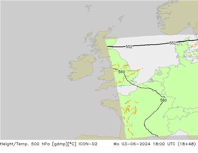 Height/Temp. 500 hPa ICON-D2 Mo 03.06.2024 18 UTC