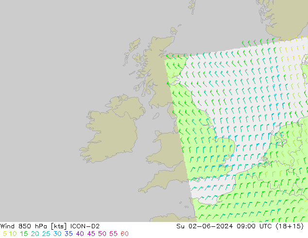 wiatr 850 hPa ICON-D2 nie. 02.06.2024 09 UTC