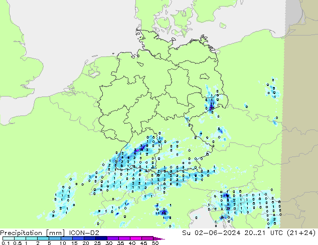 Precipitación ICON-D2 dom 02.06.2024 21 UTC