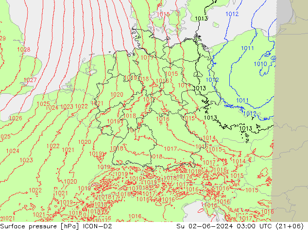 地面气压 ICON-D2 星期日 02.06.2024 03 UTC