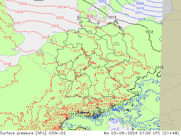 Surface pressure ICON-D2 Mo 03.06.2024 21 UTC