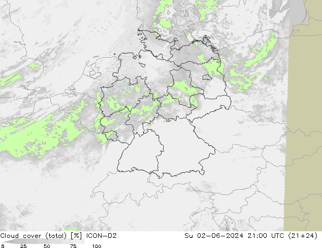 Bewolking (Totaal) ICON-D2 zo 02.06.2024 21 UTC