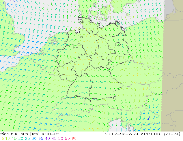 Wind 500 hPa ICON-D2 zo 02.06.2024 21 UTC