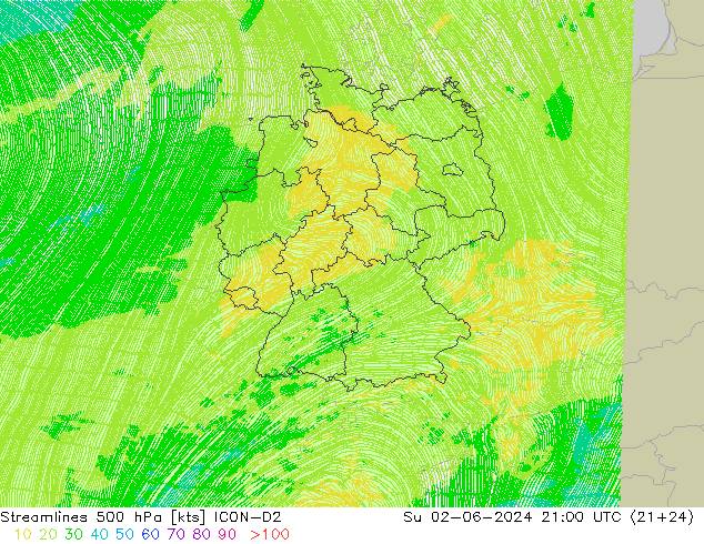 Stroomlijn 500 hPa ICON-D2 zo 02.06.2024 21 UTC