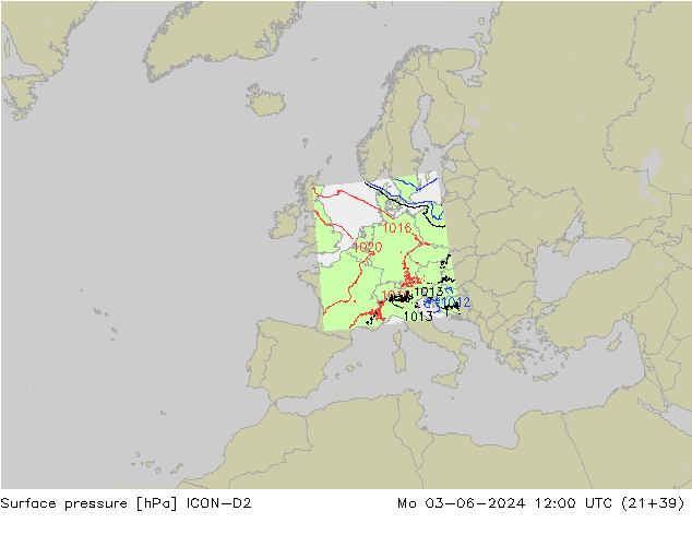 Surface pressure ICON-D2 Mo 03.06.2024 12 UTC