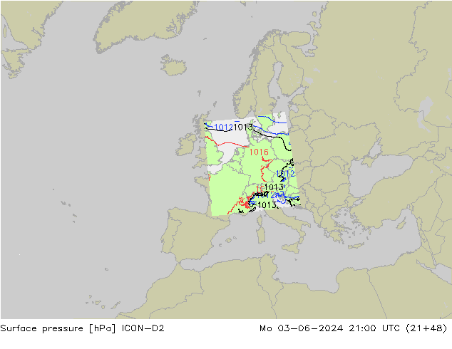 приземное давление ICON-D2 пн 03.06.2024 21 UTC
