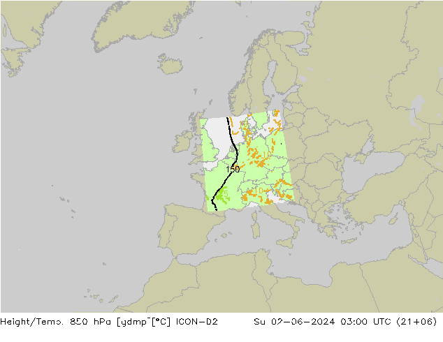 Height/Temp. 850 hPa ICON-D2 Ne 02.06.2024 03 UTC