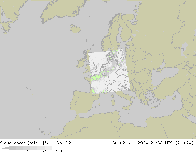 Bulutlar (toplam) ICON-D2 Paz 02.06.2024 21 UTC