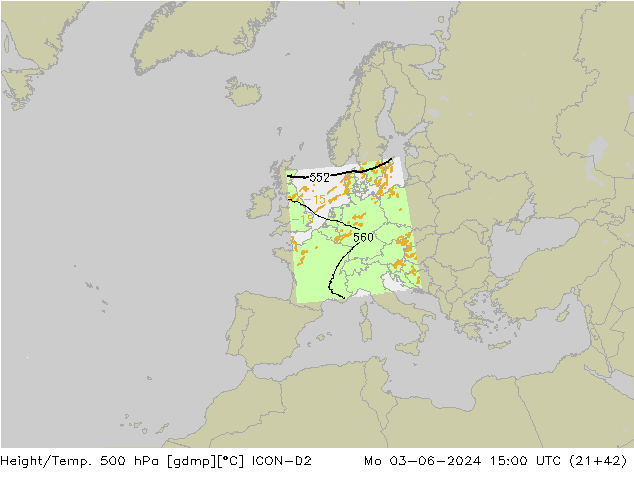 Geop./Temp. 500 hPa ICON-D2 lun 03.06.2024 15 UTC