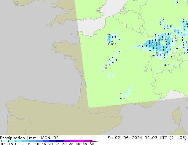 Precipitation ICON-D2 Su 02.06.2024 03 UTC