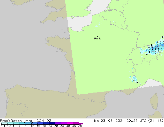 Niederschlag ICON-D2 Mo 03.06.2024 21 UTC
