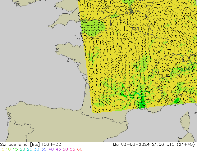 Bodenwind ICON-D2 Mo 03.06.2024 21 UTC