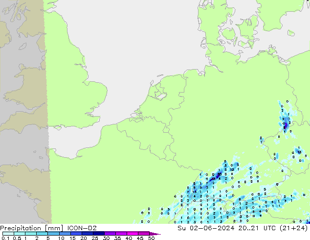 Precipitation ICON-D2 Su 02.06.2024 21 UTC