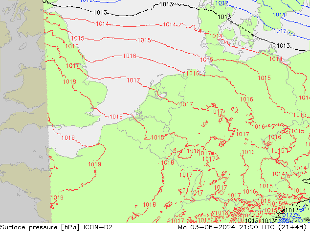 ciśnienie ICON-D2 pon. 03.06.2024 21 UTC