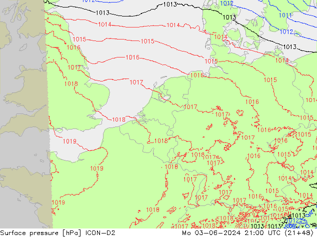 приземное давление ICON-D2 пн 03.06.2024 21 UTC