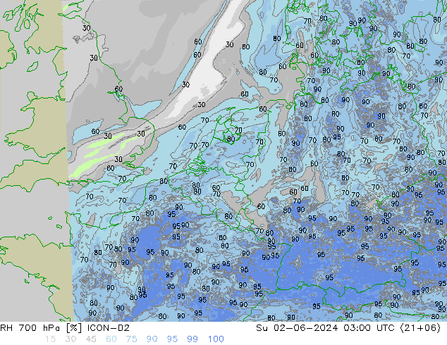 RH 700 гПа ICON-D2 Вс 02.06.2024 03 UTC