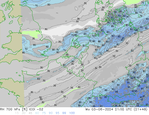 RH 700 hPa ICON-D2 Mo 03.06.2024 21 UTC