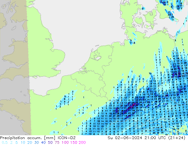 Precipitation accum. ICON-D2  02.06.2024 21 UTC