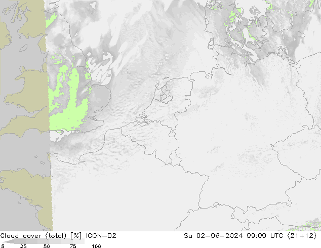 Bulutlar (toplam) ICON-D2 Paz 02.06.2024 09 UTC