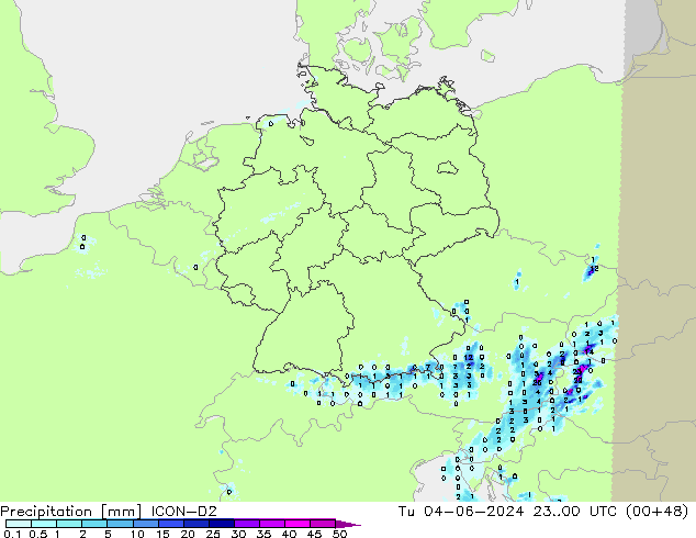 Neerslag ICON-D2 di 04.06.2024 00 UTC