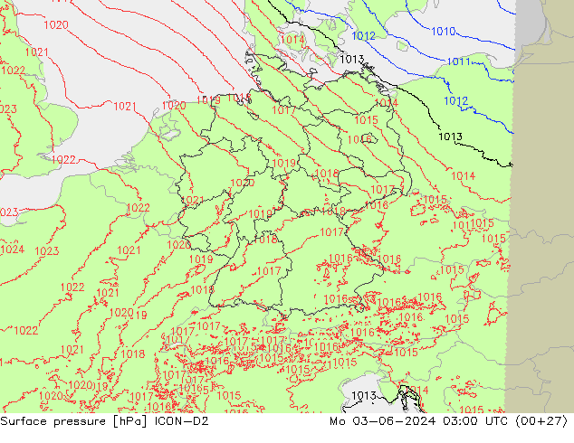 Luchtdruk (Grond) ICON-D2 ma 03.06.2024 03 UTC