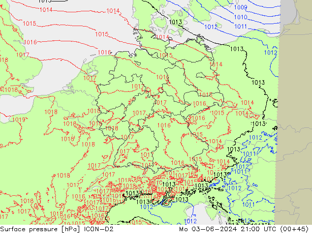 Bodendruck ICON-D2 Mo 03.06.2024 21 UTC