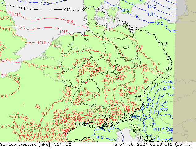 Atmosférický tlak ICON-D2 Út 04.06.2024 00 UTC