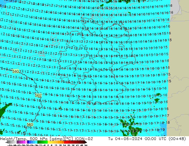 Height/Temp. 500 hPa ICON-D2  04.06.2024 00 UTC