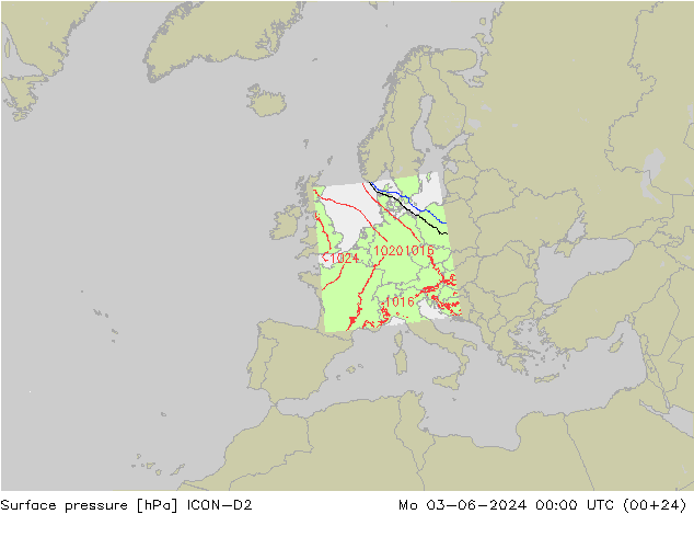 ciśnienie ICON-D2 pon. 03.06.2024 00 UTC