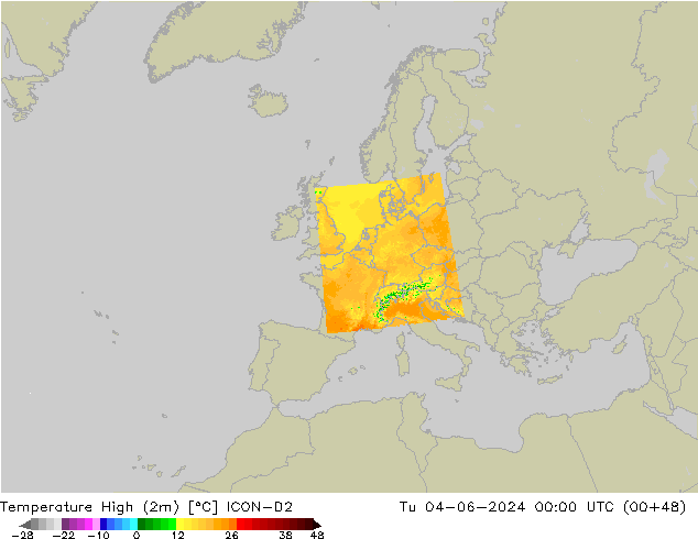 Temperatura máx. (2m) ICON-D2 mar 04.06.2024 00 UTC