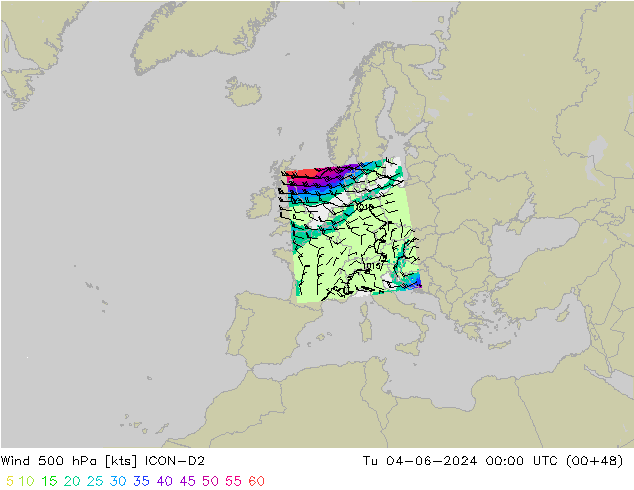 Viento 500 hPa ICON-D2 mar 04.06.2024 00 UTC