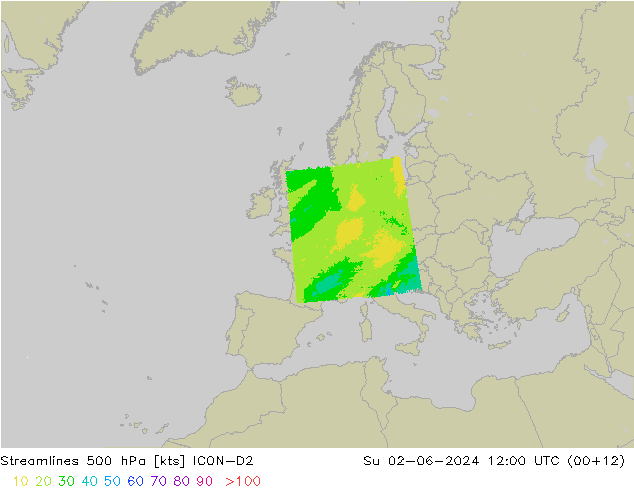 Stroomlijn 500 hPa ICON-D2 zo 02.06.2024 12 UTC