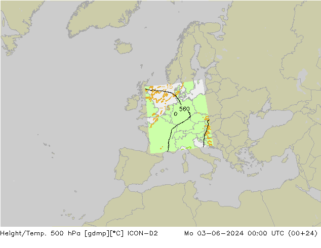 Hoogte/Temp. 500 hPa ICON-D2 ma 03.06.2024 00 UTC