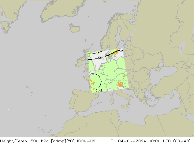 Yükseklik/Sıc. 500 hPa ICON-D2 Sa 04.06.2024 00 UTC