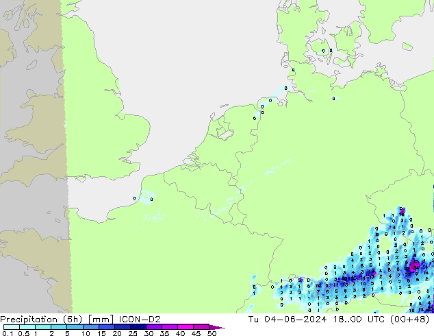 Precipitation (6h) ICON-D2 Tu 04.06.2024 00 UTC