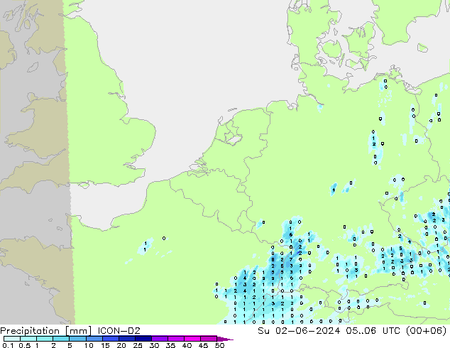 Precipitación ICON-D2 dom 02.06.2024 06 UTC