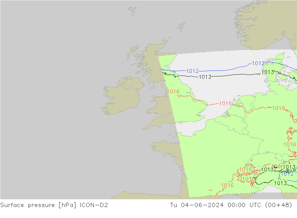 pressão do solo ICON-D2 Ter 04.06.2024 00 UTC