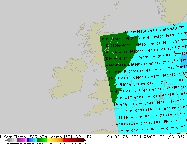 Hoogte/Temp. 500 hPa ICON-D2 zo 02.06.2024 06 UTC