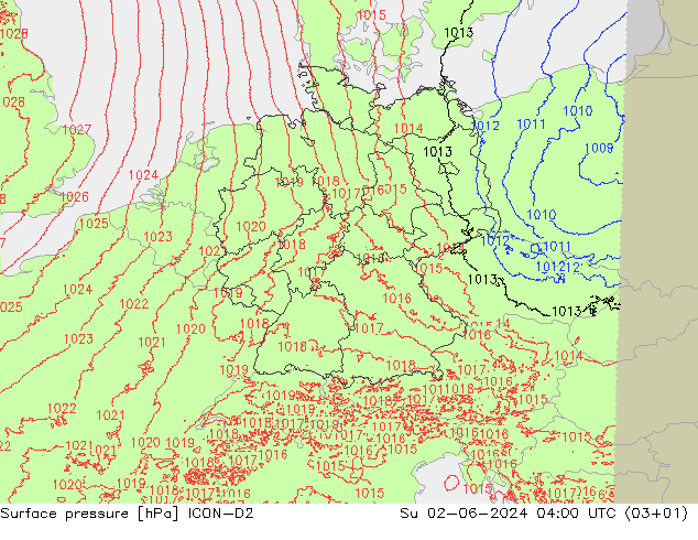 приземное давление ICON-D2 Вс 02.06.2024 04 UTC