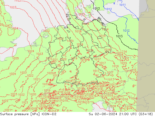 pressão do solo ICON-D2 Dom 02.06.2024 21 UTC