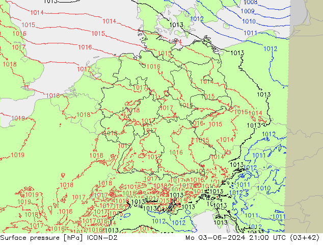 Yer basıncı ICON-D2 Pzt 03.06.2024 21 UTC