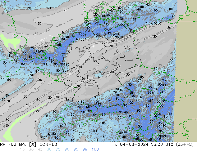 RH 700 hPa ICON-D2 mar 04.06.2024 03 UTC