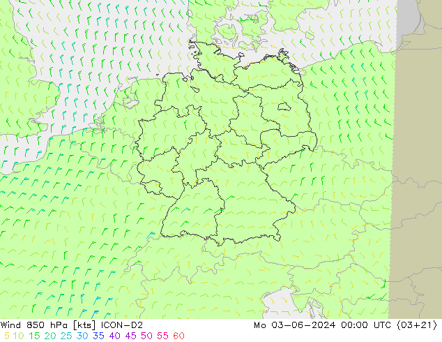 Wind 850 hPa ICON-D2 Mo 03.06.2024 00 UTC